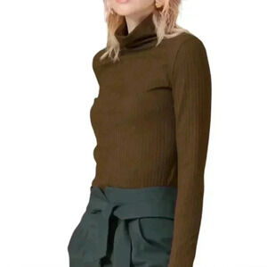 Cokluch Kim Sweater Oregano Green Brown Mock Neck Ribbed Women's size Small